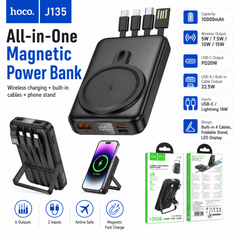 Hoco J135 Rico 10,000mAh Magnetic Power Bank with 4 Cables – Black