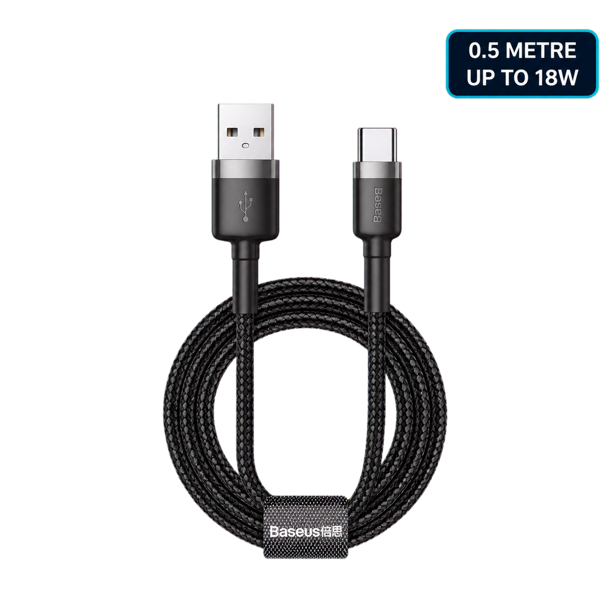 Baseus Cafule 0.5 metre USB-A to USB-C black braided cable suitable for wired CarPlay