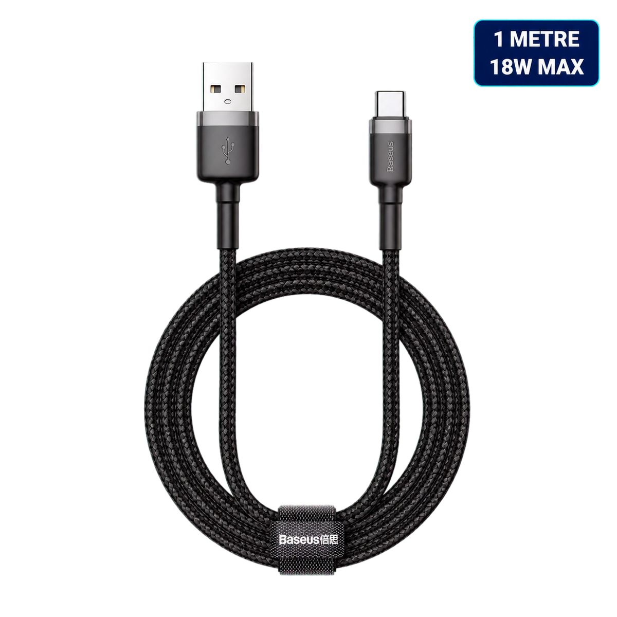 Baseus Cafule 1 metre USB-A to USB-C black braided cable suitable for wired CarPlay