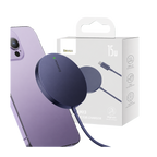 Baseus Simple Mini3 Black magnetic wireless charger with phone and packaging