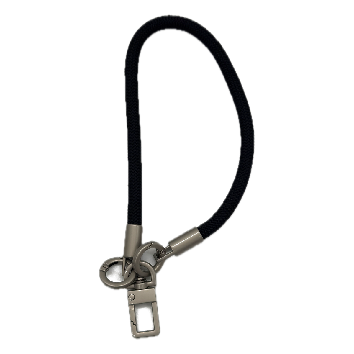 Black rope phone wrist strap with metal clasp