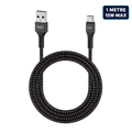 Budi 1 metre USB-A to USB-C 15W black braided cable