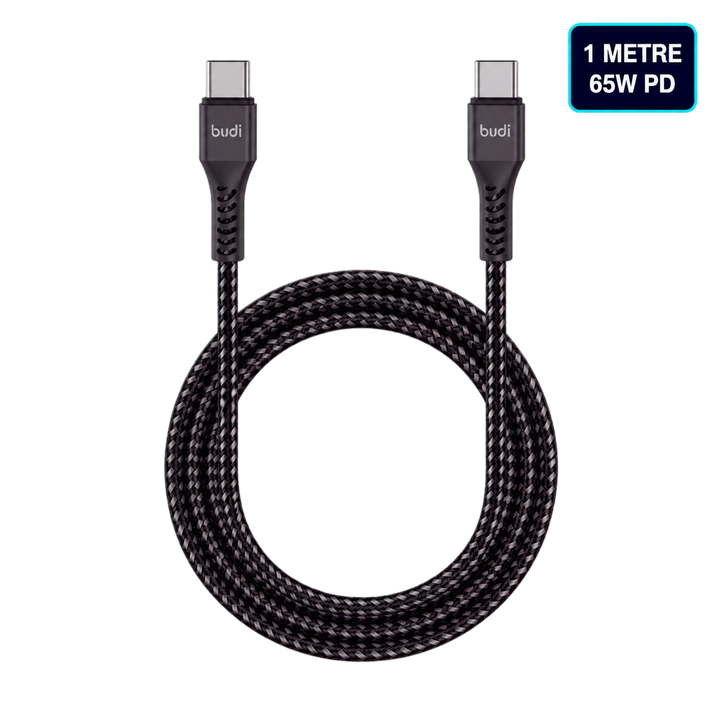 Budi 1m USB-C to USB-C Braided Cable – 65W PD