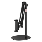 Foldable tablet and phone floor stand shown in its compact folded configuration