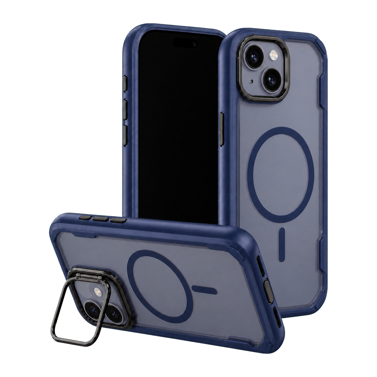 Blue Fortress Case for iPhone 15 Plus — kickstand product view