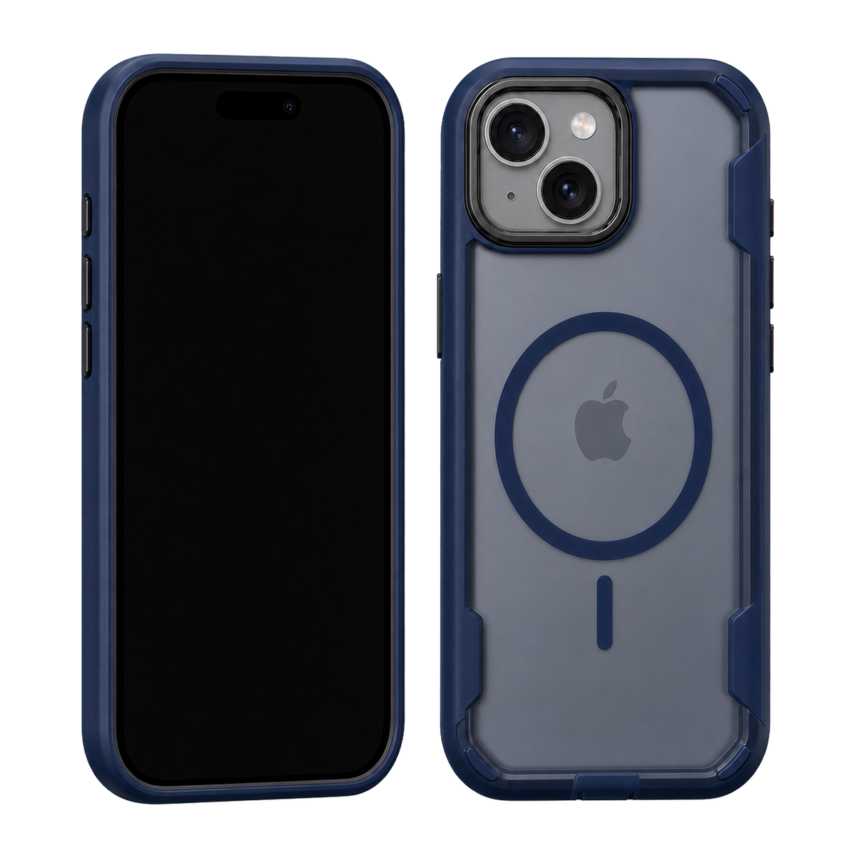 Blue Fortress Case for iPhone 15 Plus — front and rear views