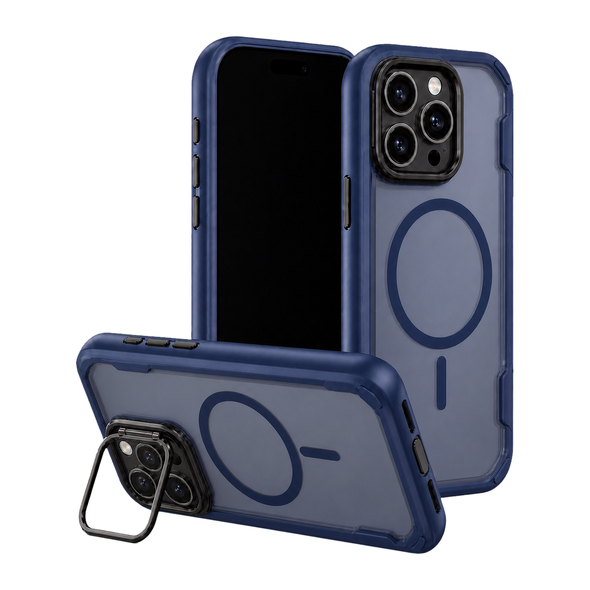 Blue Fortress Case for iPhone 16 Pro Max — kickstand product view