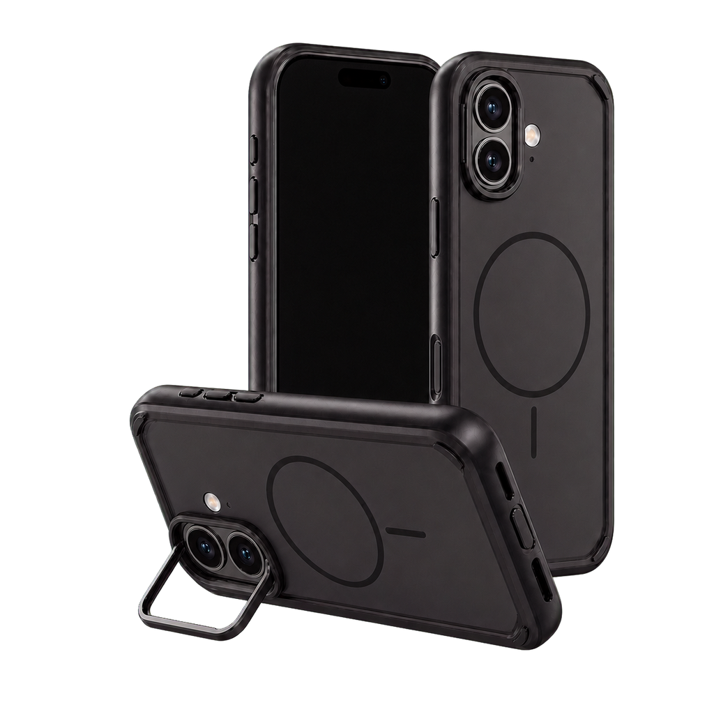 Black Fortress Case for iPhone 17 — kickstand product view