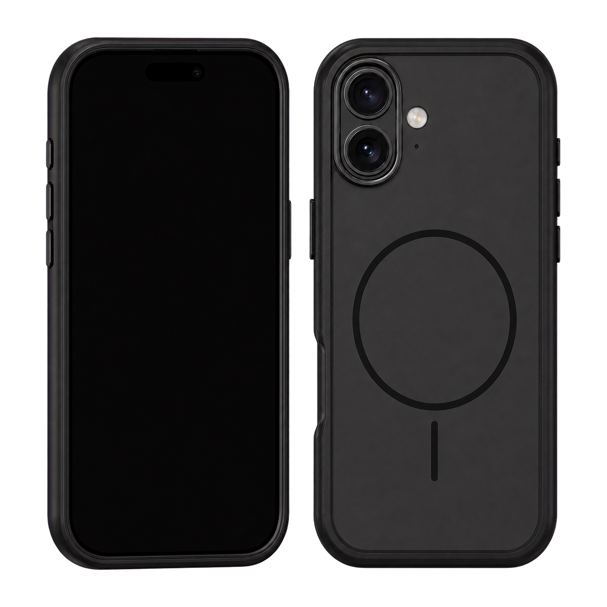Black Fortress Case for iPhone 17 — front and rear views