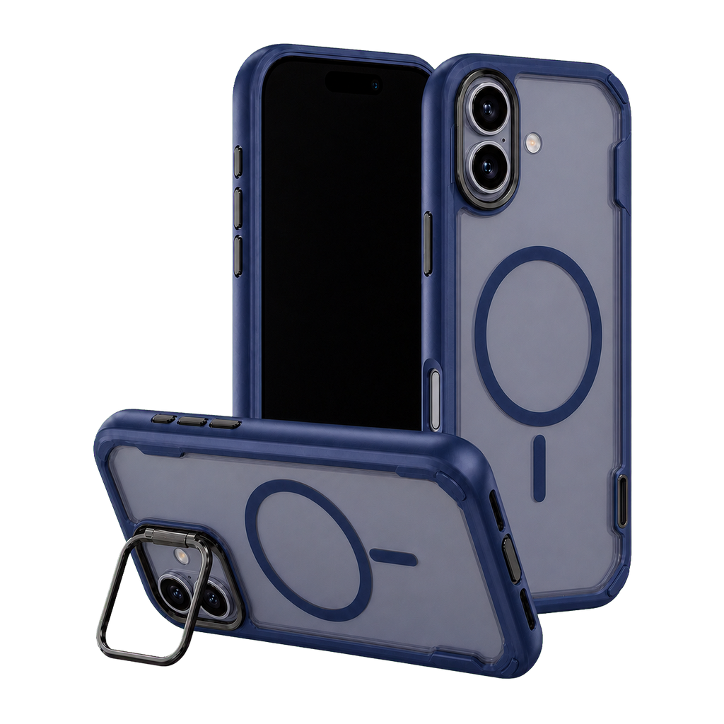 Blue Fortress Case for iPhone 17 — kickstand product view