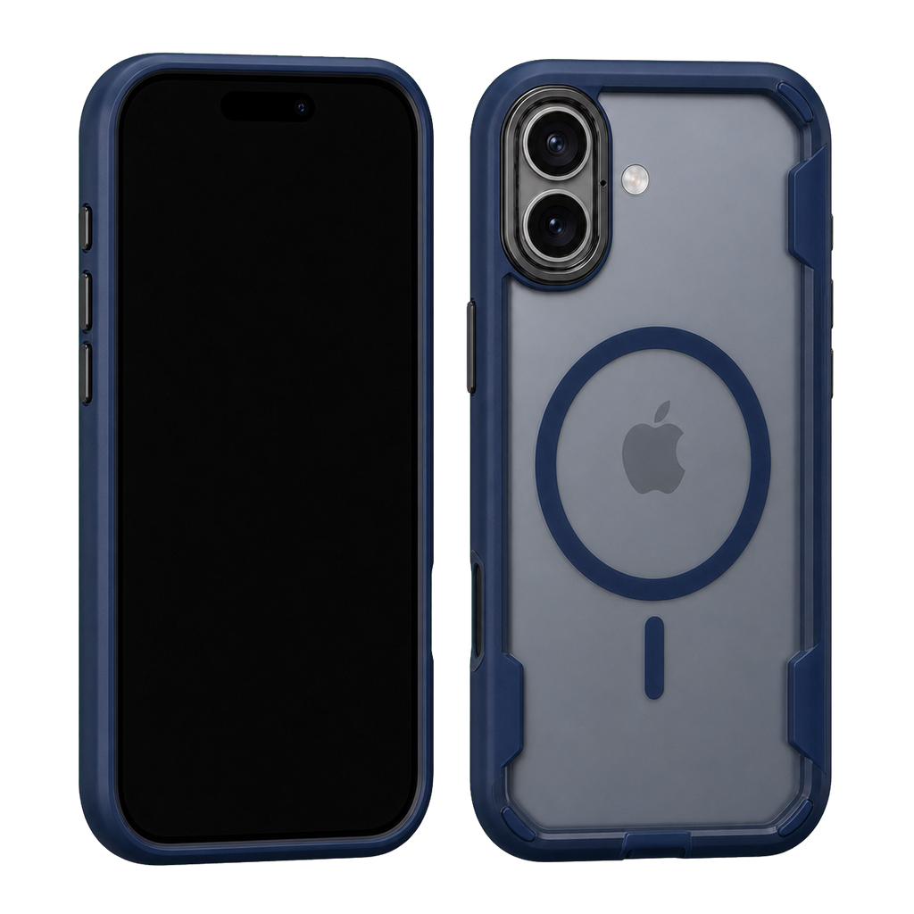 Blue Fortress Case for iPhone 17 — front and rear views