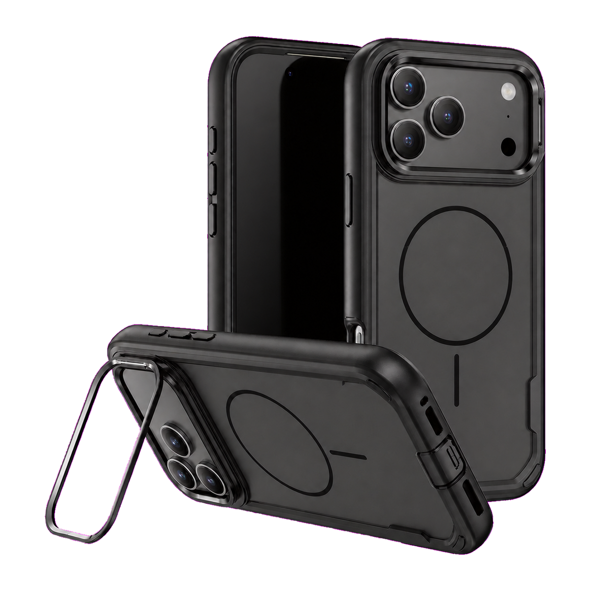 Black Fortress Case for iPhone 17 Pro Max — kickstand product view
