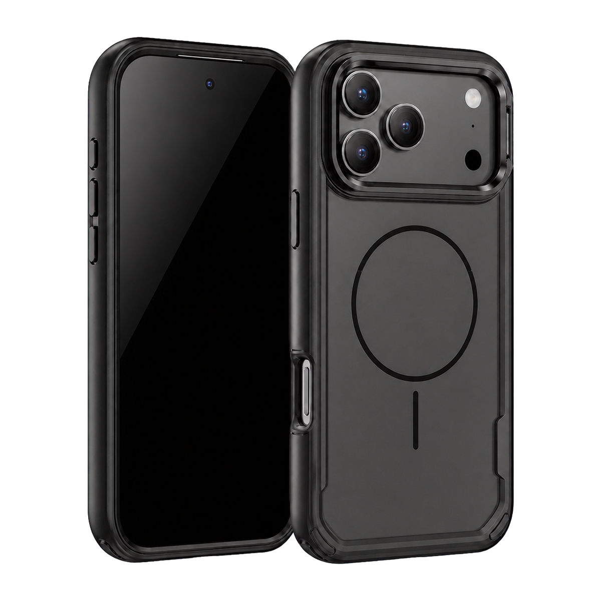 Black Fortress Case for iPhone 17 Pro Max — front and rear views