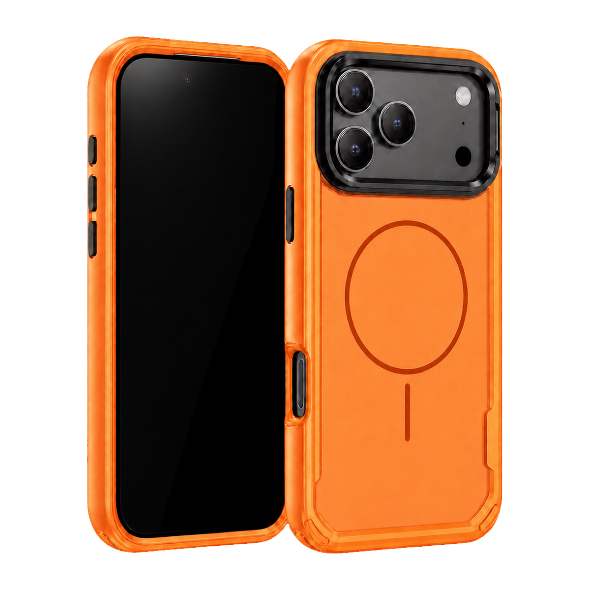 Orange Fortress Case for iPhone 17 Pro Max — front and rear views