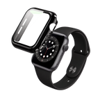 Black Apple Watch hard case aligned for snap-on installation