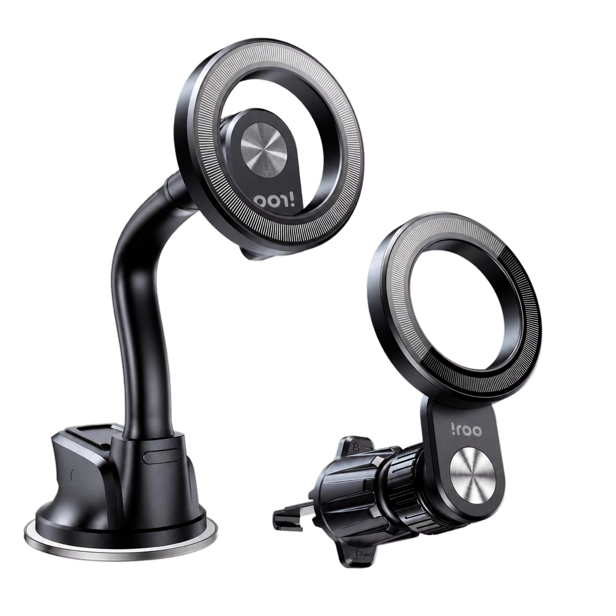 iRoo R105 2-in-1 MagSafe-compatible car phone mount with windscreen and air vent fittings