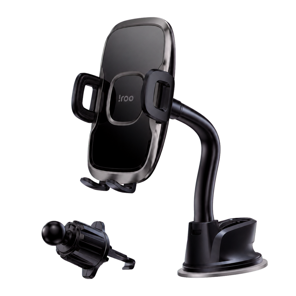 iRoo R10X MaxGrip 2-in-1 clamp car phone mount with windscreen and air vent fittings