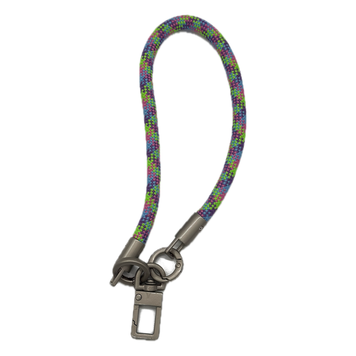 Multicolour rope phone wrist strap with metal clasp