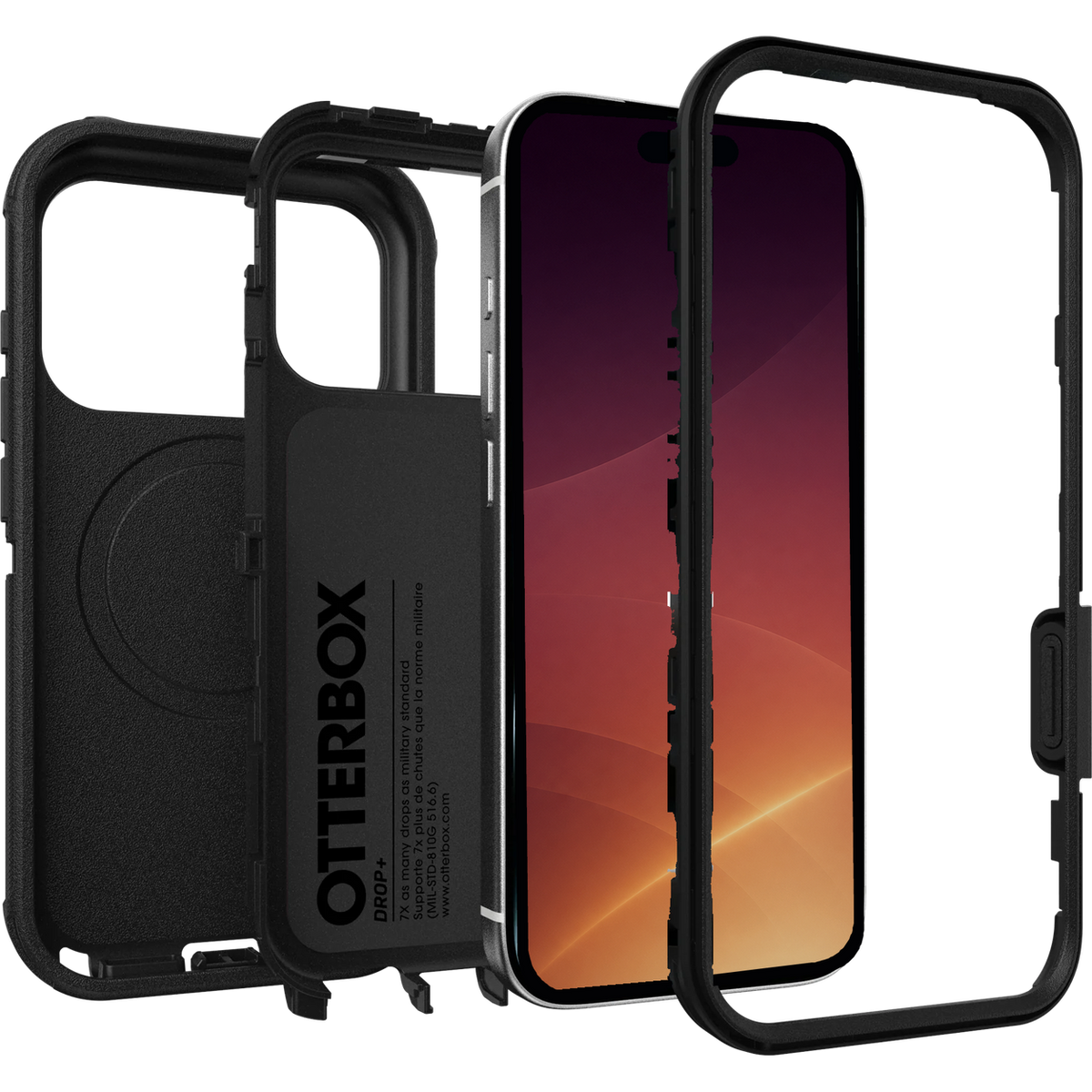 OtterBox Defender Pro exploded construction with fitted OLED wallpaper