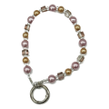 Pearl and champagne crystal beaded phone strap with metal ring