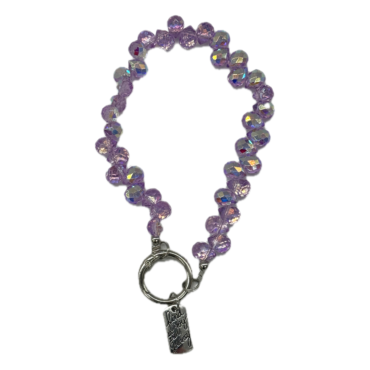 Purple AB crystal beaded phone strap with metal ring